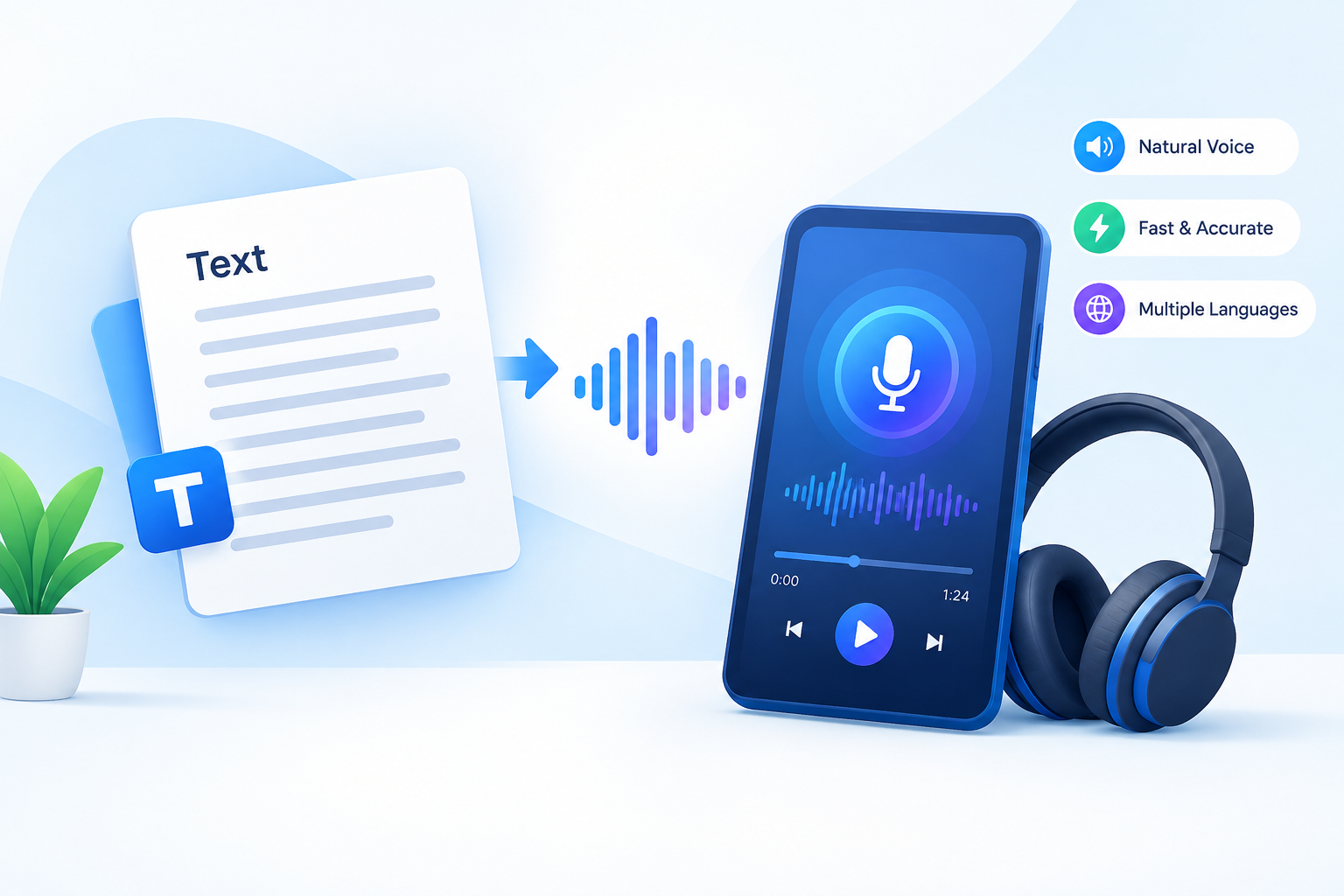 Published text being converted into an audio waveform